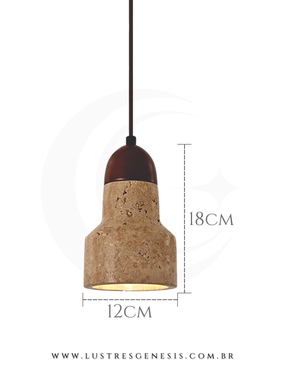 Pendente 12x18cm Travertino Amarelo Madeira Marrom para Bancada de Cozinha Lavabo Cabeceira Gourmet
